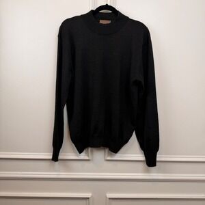 Sette Ponti Mens Mock Neck Sweater Black Fine Merino Wool Blend Made in Italy M